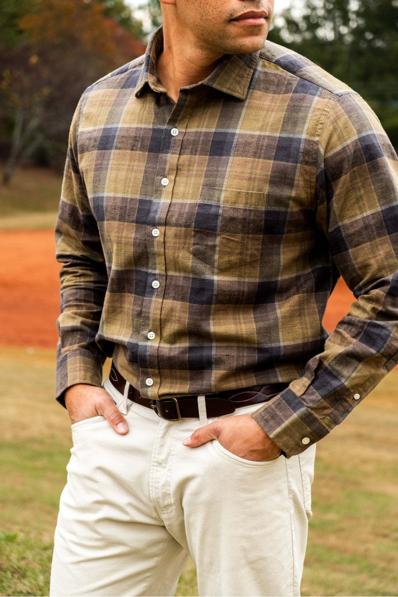 Plaid Green, Black and White Flannel Shirt