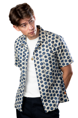 Tan and Blue Floral Camp Collar