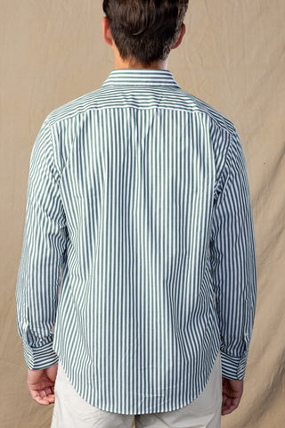Green and White Stripe Spread Collar Shirt