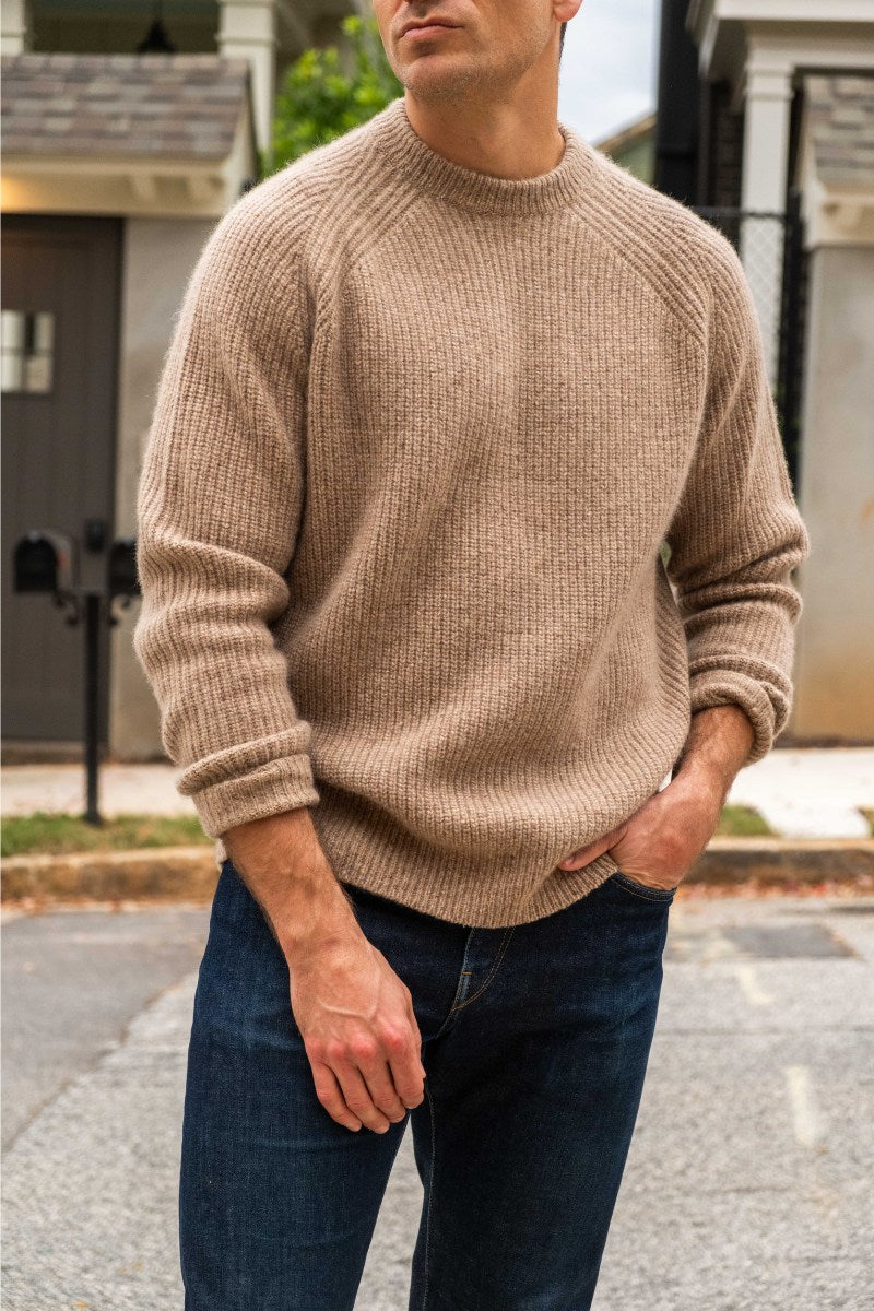 Cashmere Caramel Fleck Rib Knit Crewneck