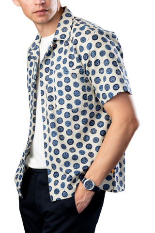 Tan and Blue Floral Camp Collar