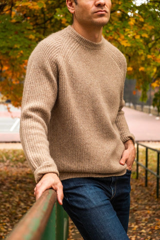 Cashmere Caramel Fleck Rib Knit Crewneck