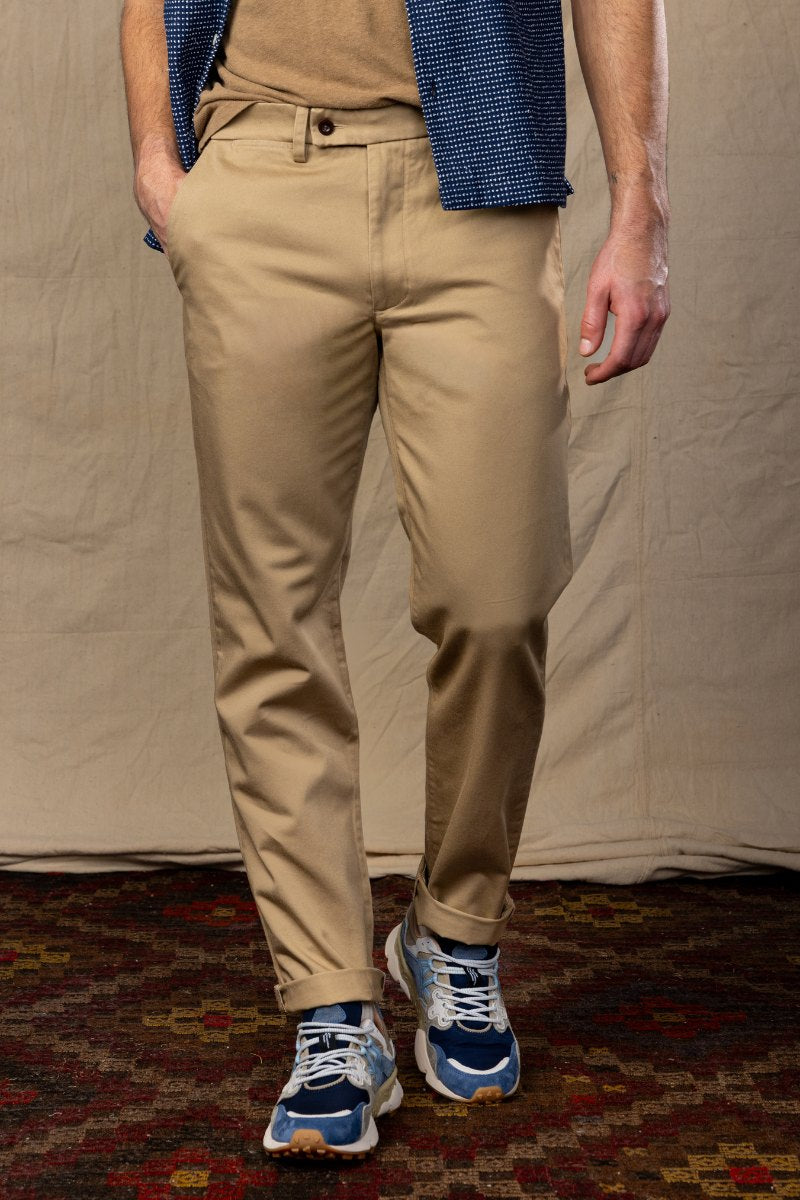Japanese Twill Tab Front Chino in Wheat