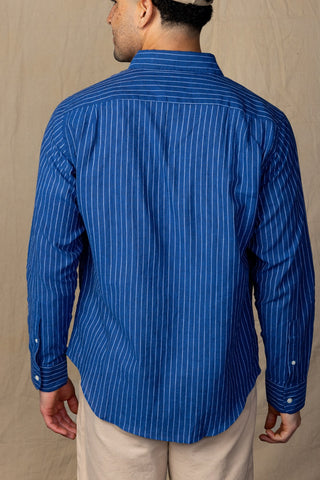 Indigo and White vertical Stripe Button Collar
