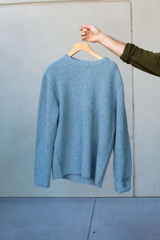 Sea Mist Alpaca Blend Rib Knit Crewneck Sweater