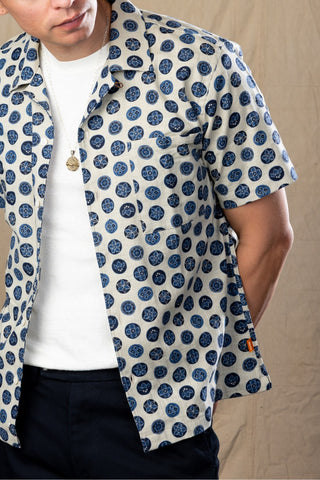 Tan and Blue Floral Camp Collar