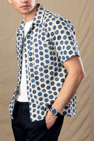 Tan and Blue Floral Camp Collar