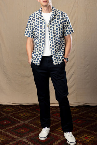 Tan and Blue Floral Camp Collar