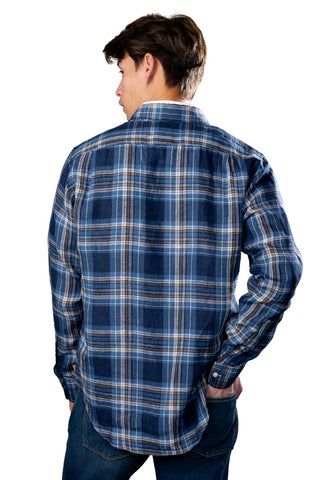 Navy & Ivory Plaid Linen Double Chest Sport Shirt