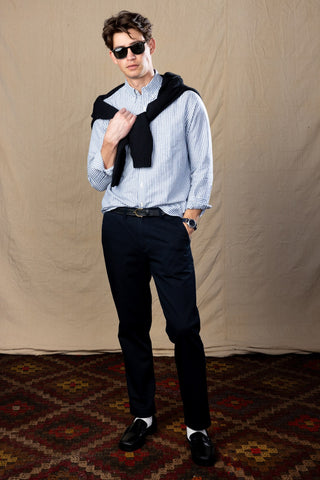 Navy Ivory University Stripe Button Collar