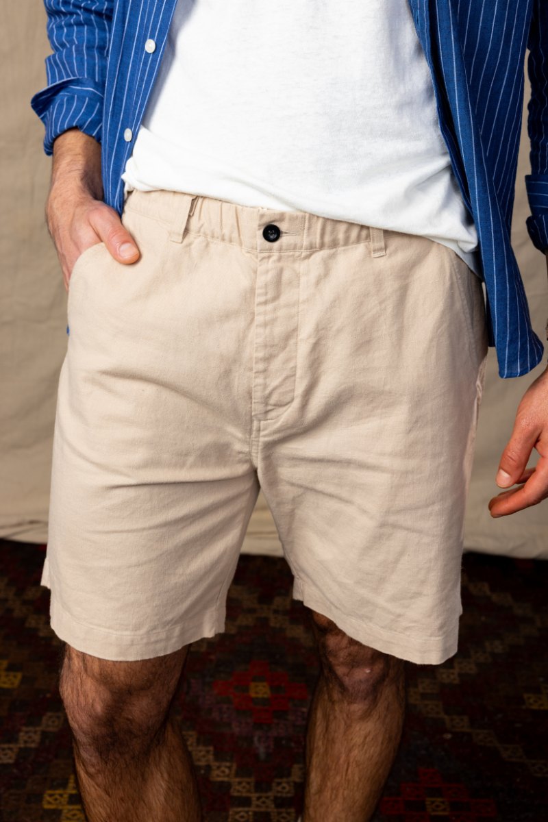 Beige Cotton Linen Field Shorts