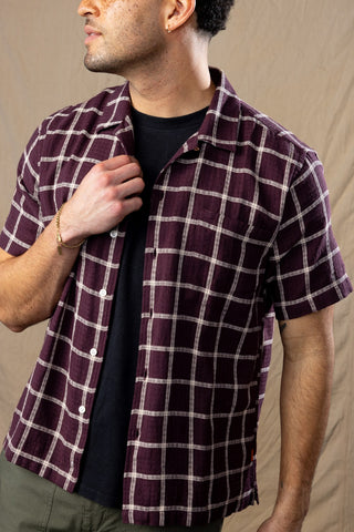 Maroon And Ivory Plaid Camp Collar short sleeve