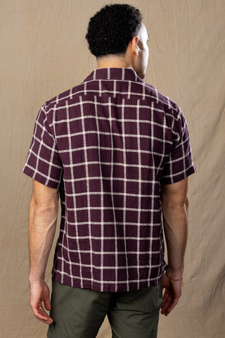 Maroon And Ivory Plaid Camp Collar short sleeve