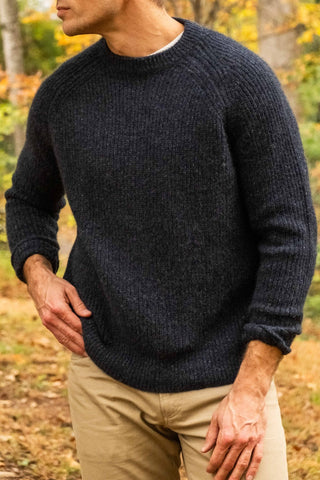 Cashmere Indigo Fleck Rib Knit Crewneck
