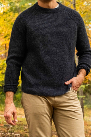 Cashmere Indigo Fleck Rib Knit Crewneck