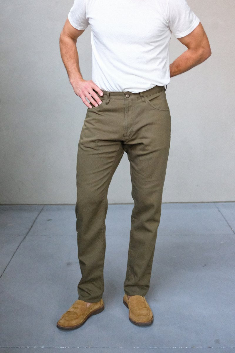 Athletic Straight Fit Japanese Cotton Linen 5-Pocket Pants In Sage green