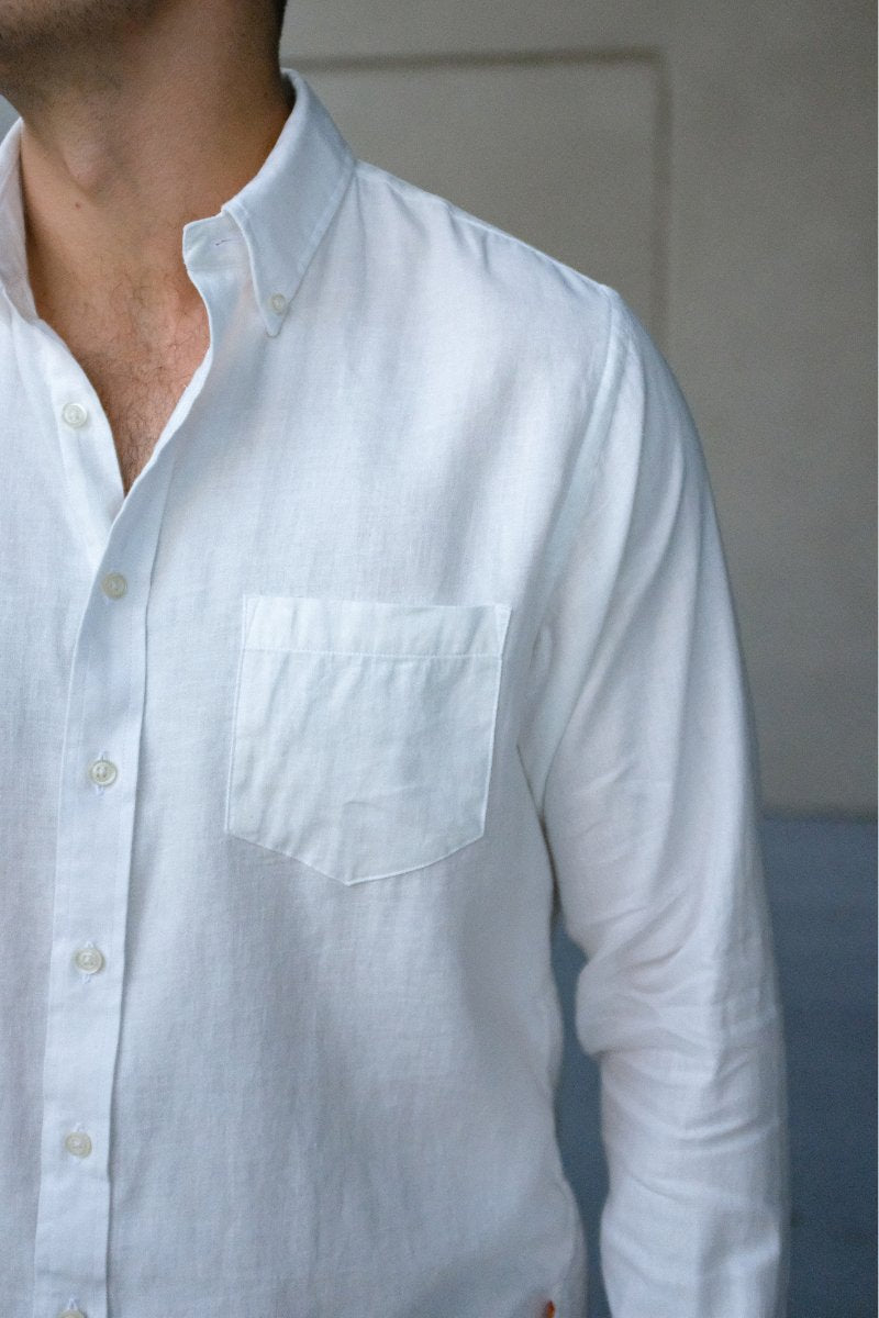 White Cotton Linen Sport Shirt