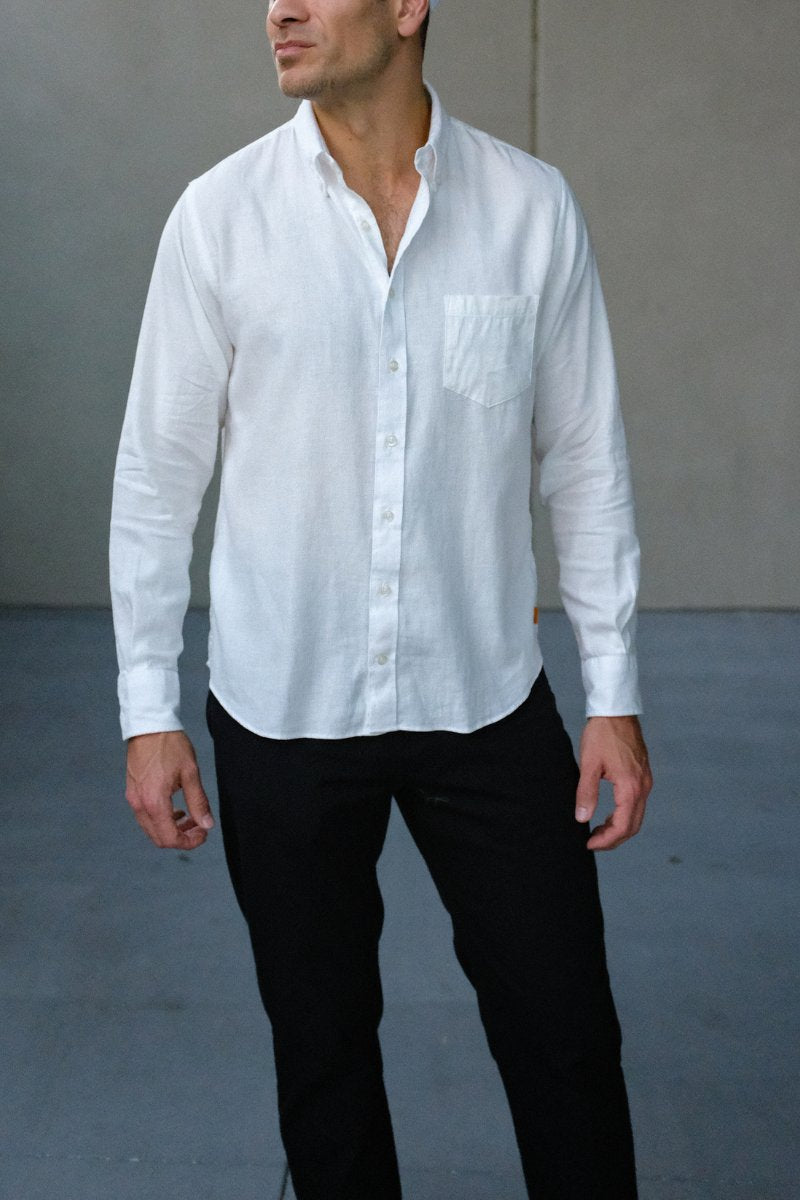 White Cotton Linen Sport Shirt
