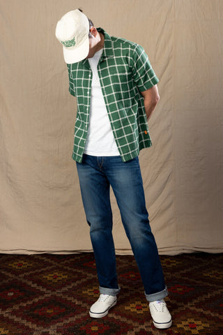 Green And Ivory Plaid Camp Collar short sleeve