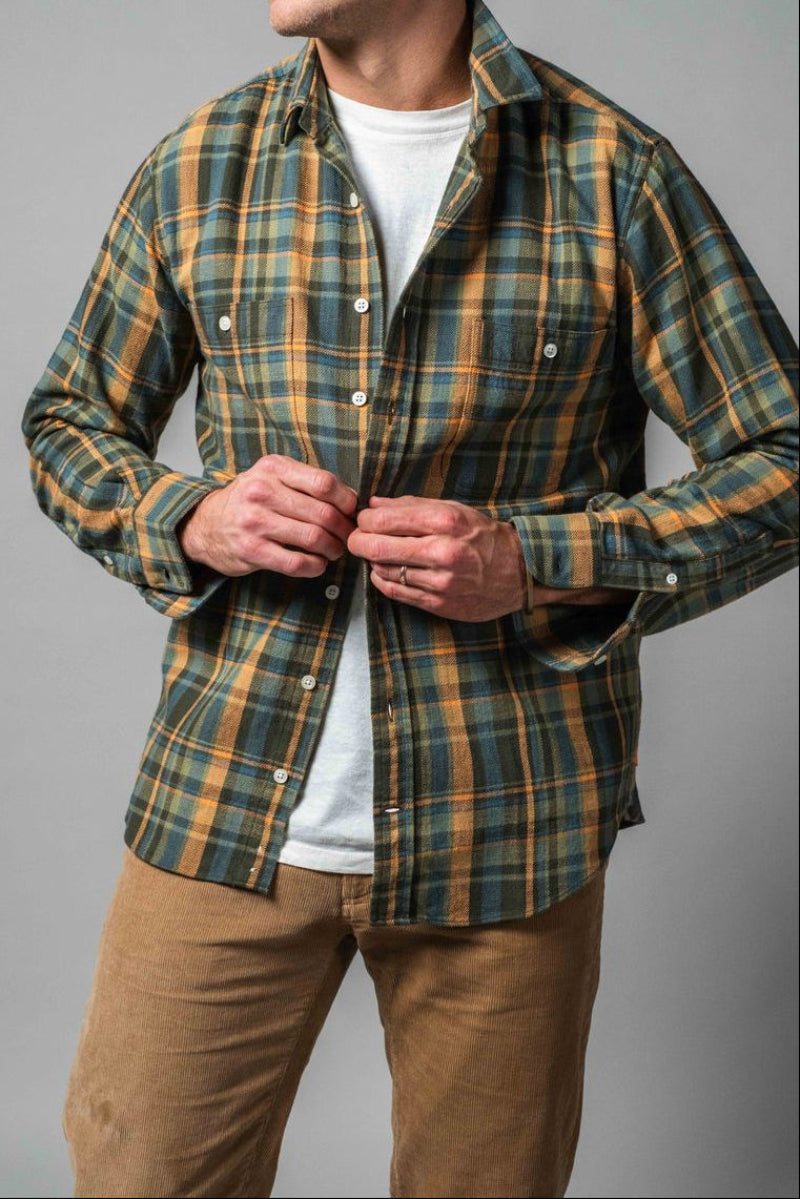 Olive Teal and Tan Heritage Brushed Flannel Shirt