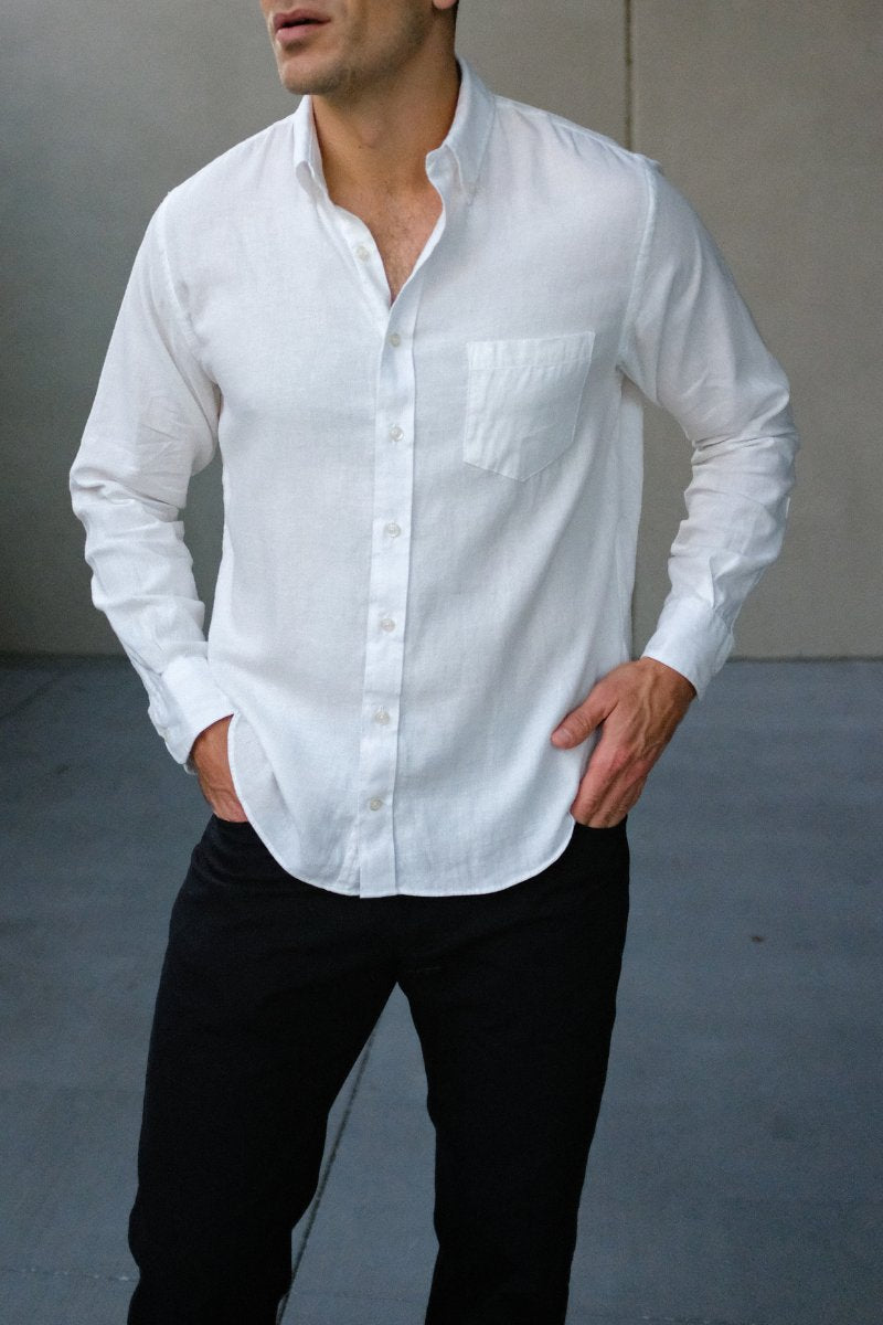 White Cotton Linen Sport Shirt