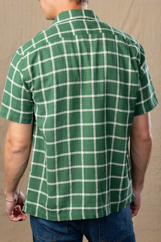 Green And Ivory Plaid Camp Collar short sleeve