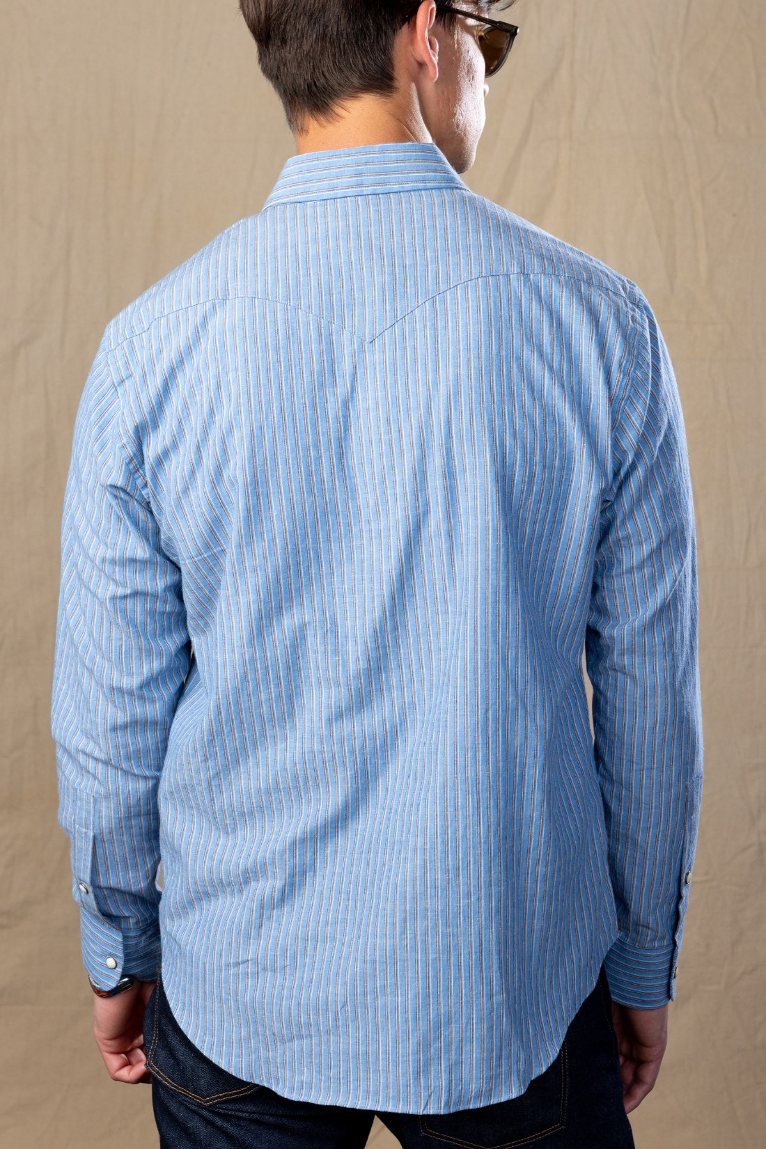 Cotton Linen Ivory Stripe Pearl Snap Western