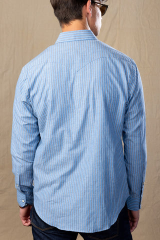 Cotton Linen Ivory Stripe Pearl Snap Western