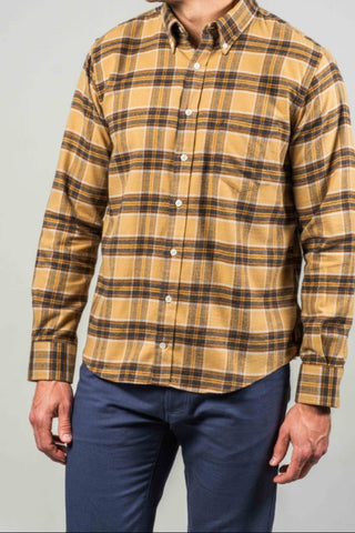Mustard, Charcoal and Chocolate Brown Plaid Brushed Flannel