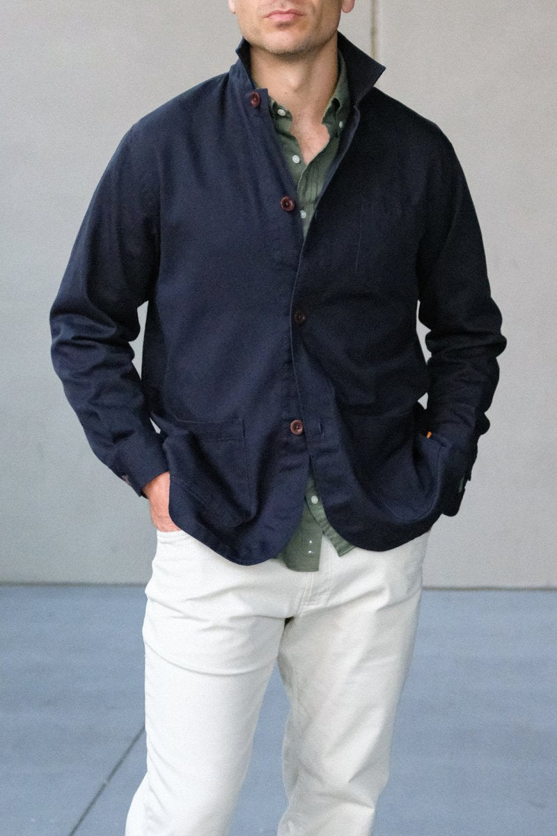Navy Cotton Linen Twill Chore Coat