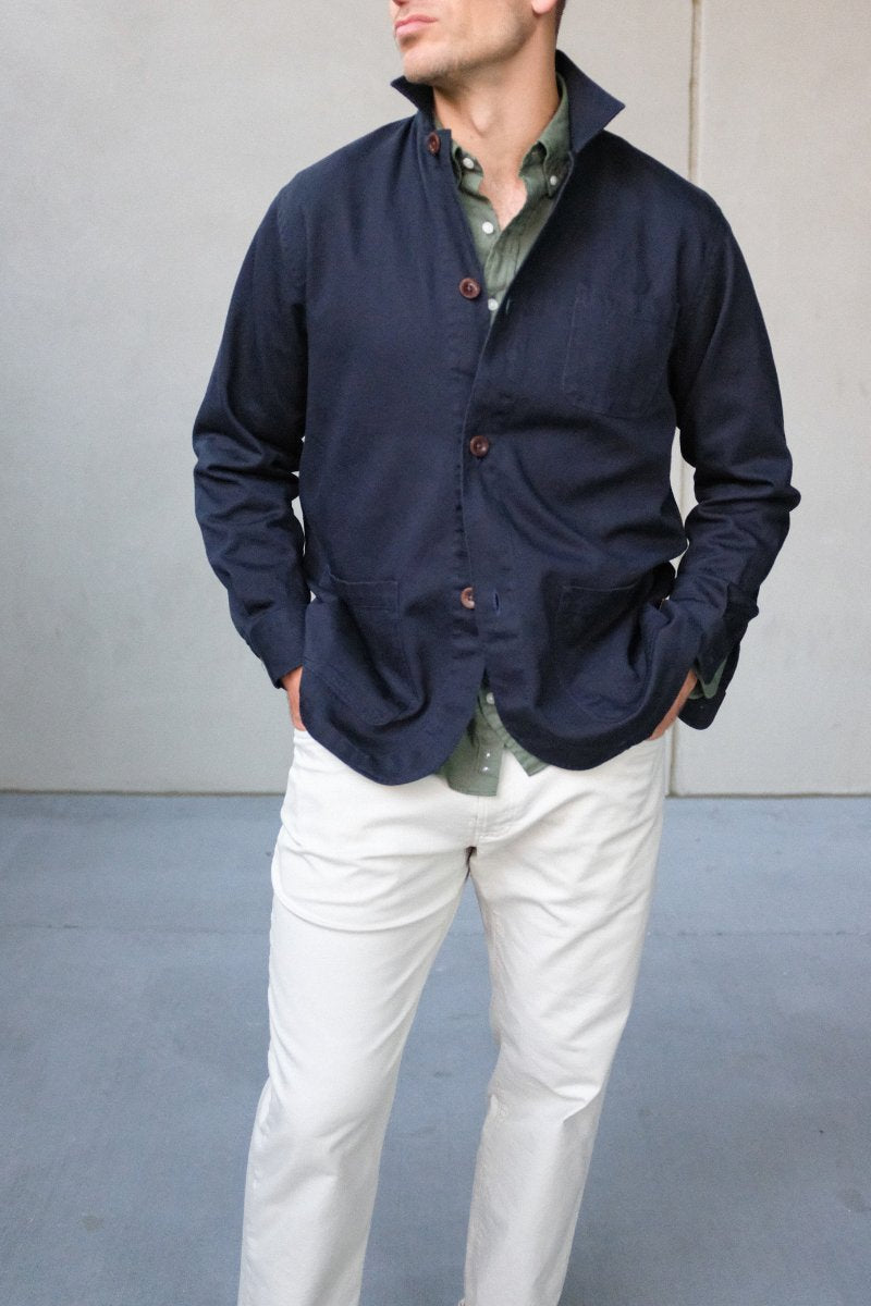Navy Cotton Linen Twill Chore Coat