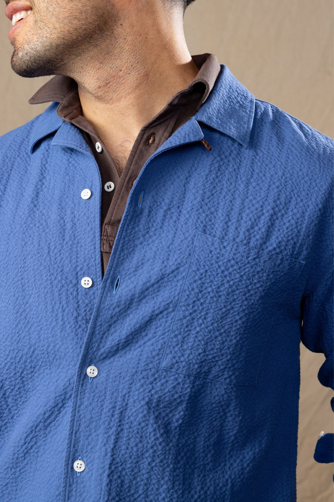 Steel Blue Long Sleeve Camp Collar M - Elk Head Clothing