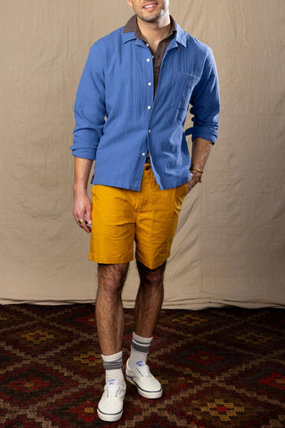 Steel Blue Long Sleeve Camp Collar
