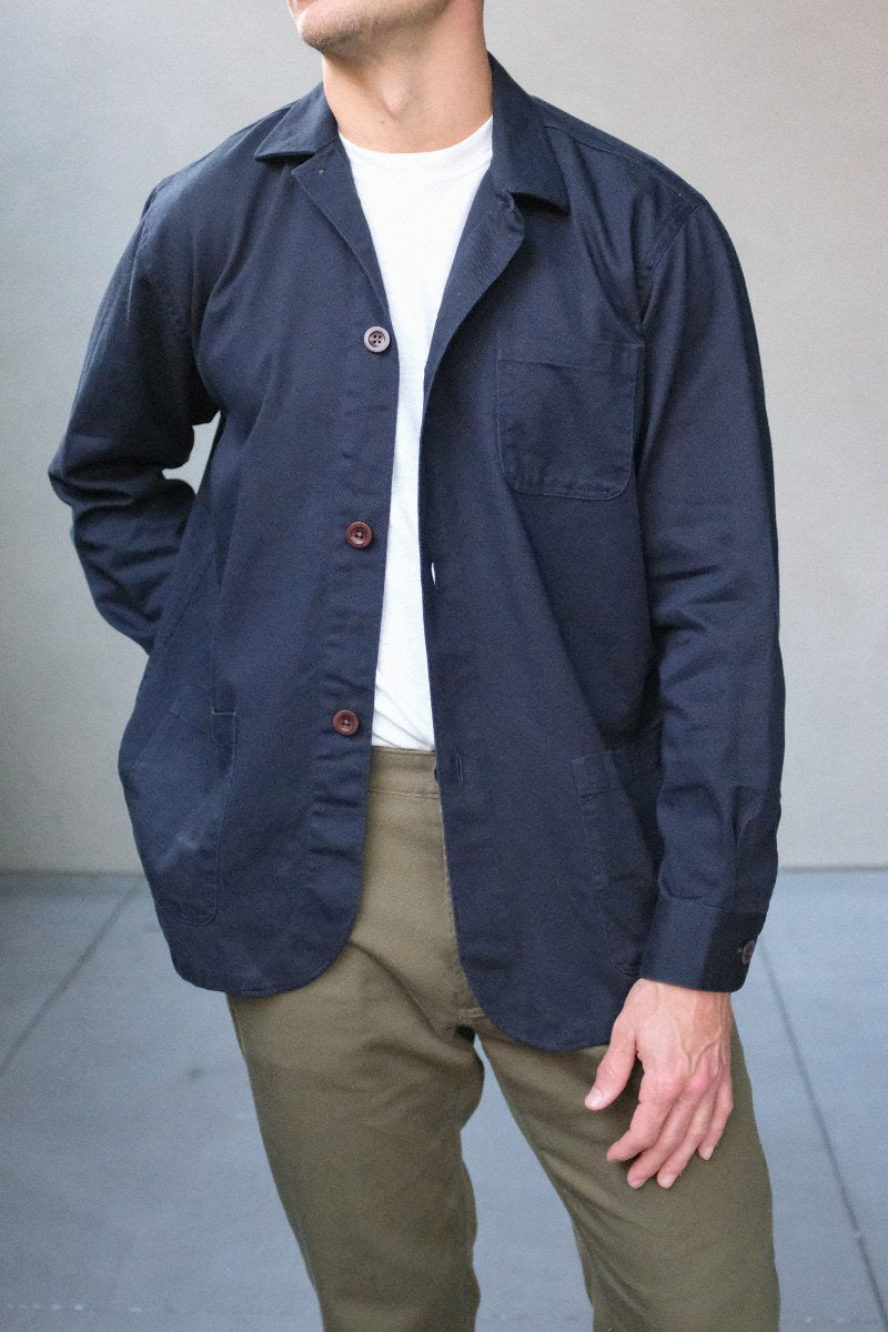Navy Cotton Linen Twill Chore Coat