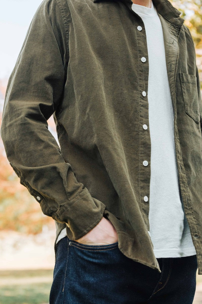 Olive Long Sleeve Corduroy Shirt
