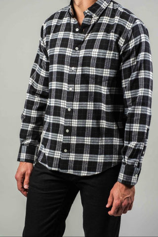 Ivory, Black and Pine Plaid Brushed Flannel