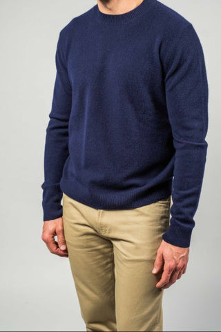 Navy Cashmere Rib-Collar Sweater