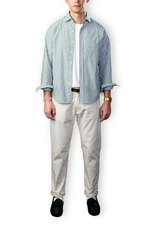 Green and White Stripe Spread Collar Shirt