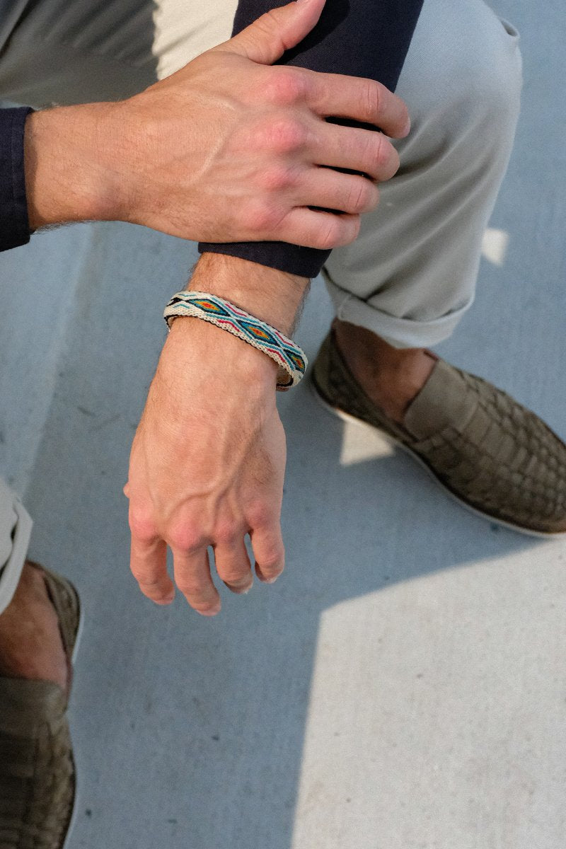 Chamula - Bendable Horsehide Bracelet White x Turq x Blk