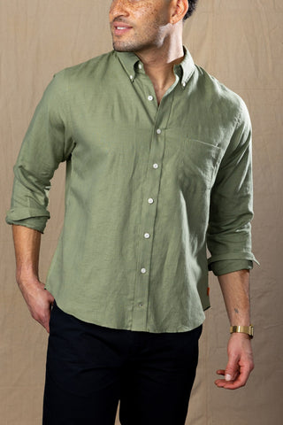 Sage Green Cotton Linen Sport Shirt