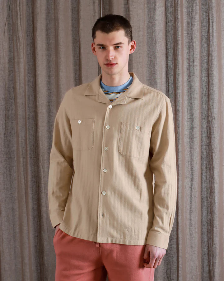 Hiro Shirt - Sand Herringbone Twill