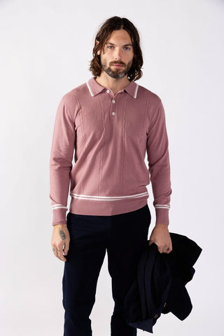 Blush Pink Cashmere Blend Cable Knit Polo