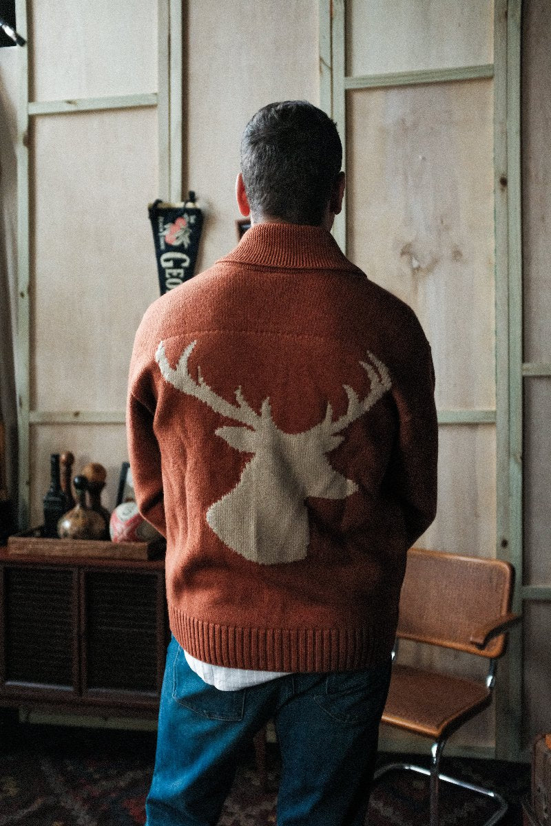 Fired Clay Elk Head Cowachain Full Zip Sweater