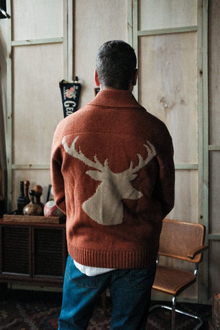 Fired Clay Elk Head Cowachain Full Zip Sweater