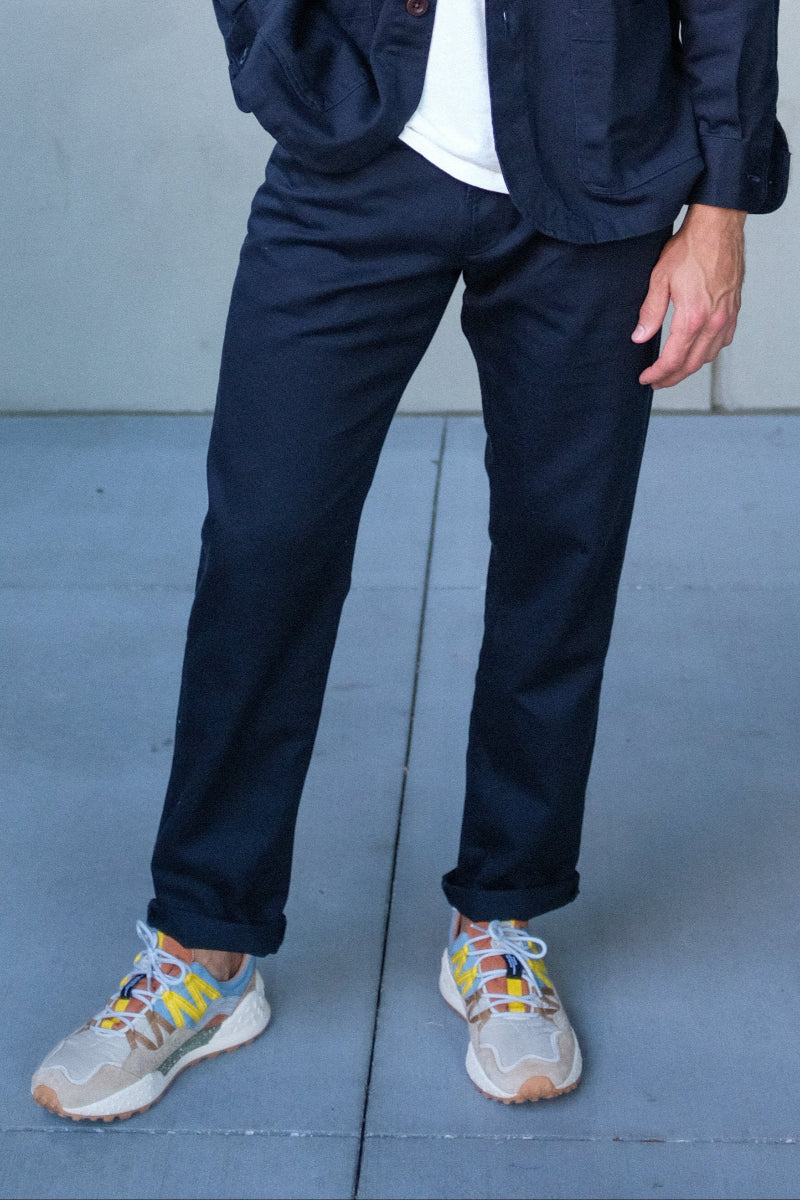 Athletic Straight Fit Japanese Cotton Linen 5-Pocket Pants In Navy