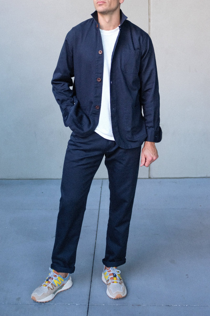 Athletic Straight Fit Japanese Cotton Linen 5-Pocket Pants In Navy