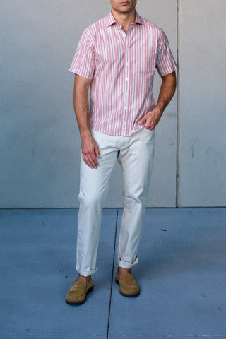 Pink and white short sleeve button down