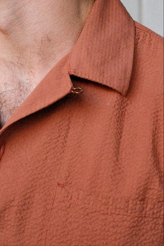 Rust Seersucker Camp Collar