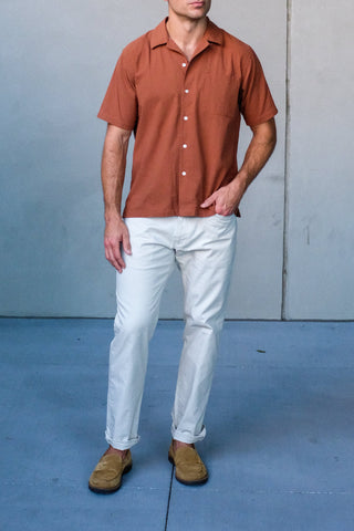 Rust Seersucker Camp Collar