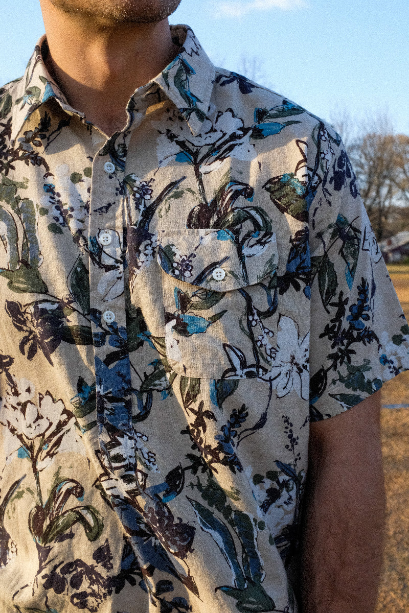 Ivory and Blue Flora Print Popover